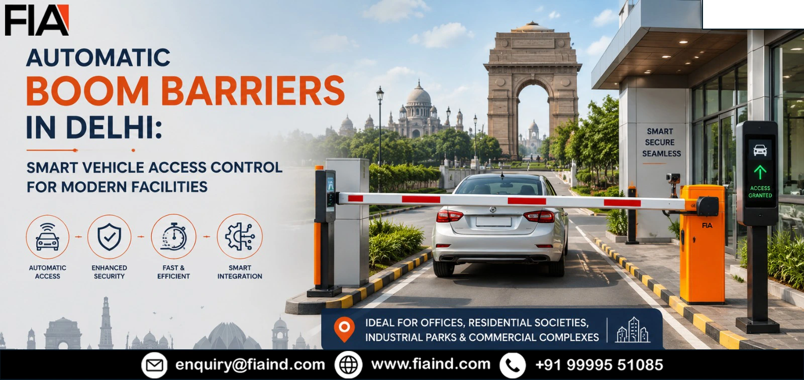 Automatic boom barrier system in Delhi providing smart vehicle access control and enhanced security for commercial, residential, and industrial facilities.