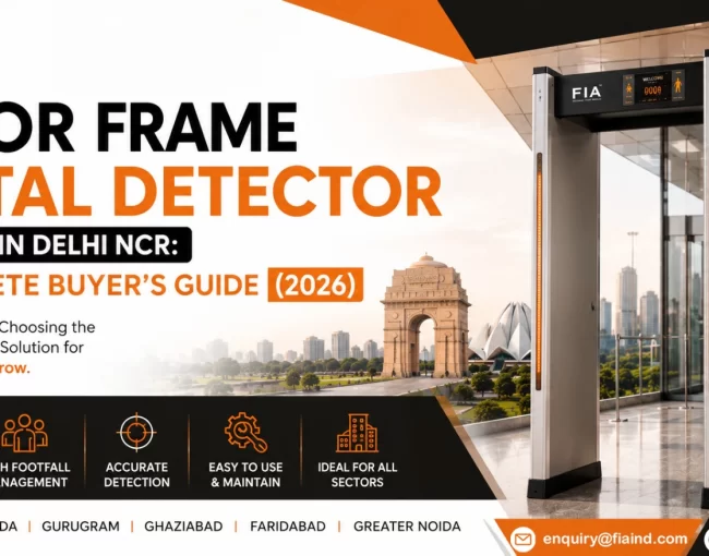 Door Frame Metal Detector (DFMD) installed at a commercial entrance in Delhi NCR for enhanced security screening and access control by FIA.