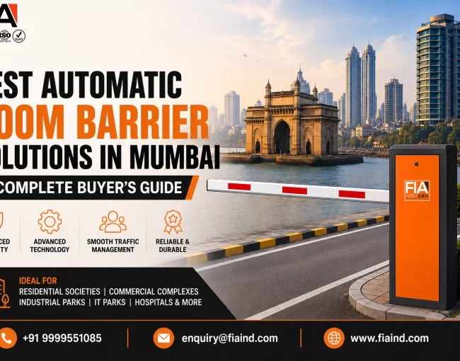 Automatic boom barrier solutions in Mumbai with RFID access control system for commercial buildings, residential societies, industries, and parking management by FIA.