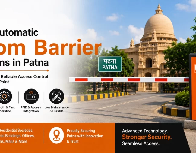 Automatic boom barrier installed at a commercial entrance in Patna for secure vehicle access control by FIA First Idea Automation