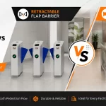 Comparison of Retractable Flap Barrier and Swing Flap Barrier access control systems by FIA, highlighting their features, security, and suitability for commercial, corporate, metro, airport, and industrial facilities.