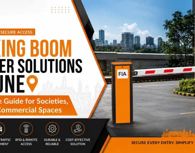 Parking Boom Barrier Solutions in Pune by FIA for residential societies, office buildings, and commercial spaces with RFID access control, secure vehicle entry, automated parking management, and traffic control system.