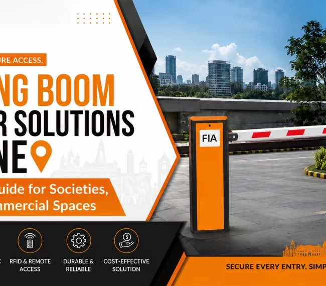 Parking Boom Barrier Solutions in Pune by FIA for residential societies, office buildings, and commercial spaces with RFID access control, secure vehicle entry, automated parking management, and traffic control system.